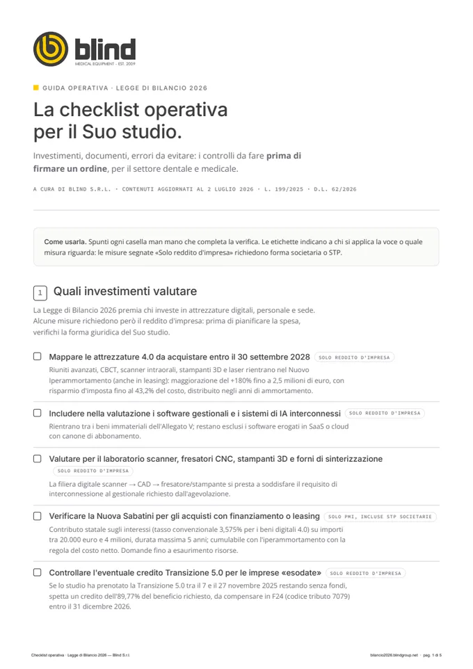 Anteprima della prima pagina della checklist operativa